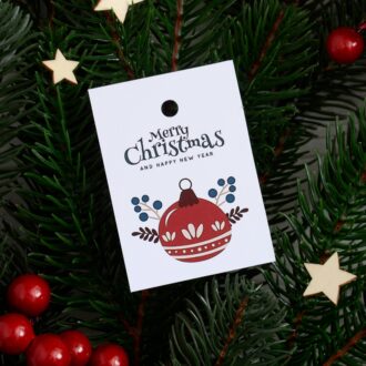 Бірка новорічна 50*70 мм Christmas - New Year іграшка червона