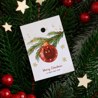 Бірка новорічна 50*70 мм Christmas - New Year котик в кульці