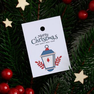 Бірка новорічна 50*70 мм Christmas - New Year ліхтар синій