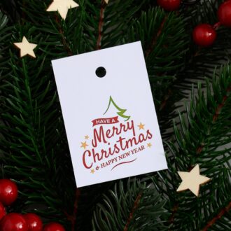 Бірка новорічна 50*70 мм Christmas - New Year напис з ялинкою