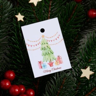 Бірка новорічна 50*70 мм Merry Christmas ялинка з гірляндами