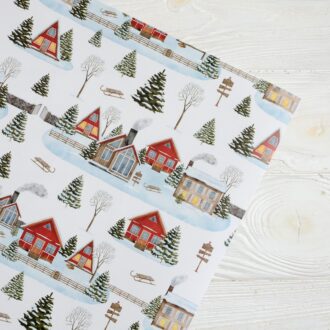 Папір новорічний в листах 100*70 см (білий - хатинки)