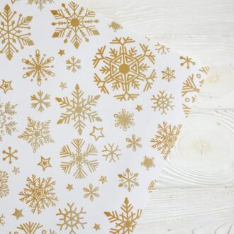 Папір новорічний в листах 100*70 см (білий - сніжинки золоті)
