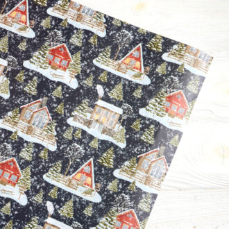 Папір новорічний в листах 100*70 см (синій - хатинки)