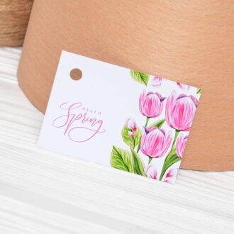 Бірка 50*70 мм Hello Spring тюльпани рожеві