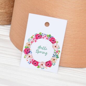 Бірка 50*70 мм Hello Spring вінок червоний