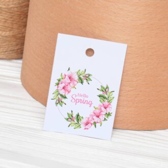 Бірка 50*70 мм Hello Spring вінок рожевий