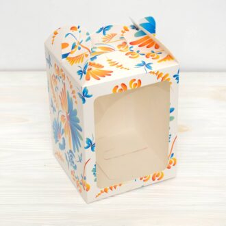 Коробка 150*150*200 мм квіти жовто-блакитні з вікном