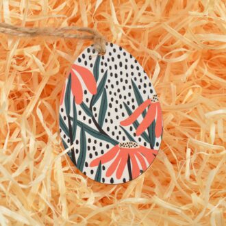 Фігурка підвісна Яйце пласке квіти червоні