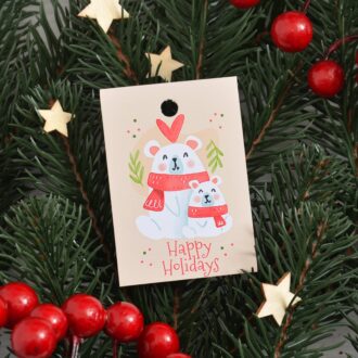 Бірка новорічна 50*70 мм Happy Holidays ведмедики