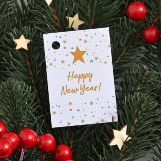 Бірка новорічна 50*70 мм Happy New Year зірки