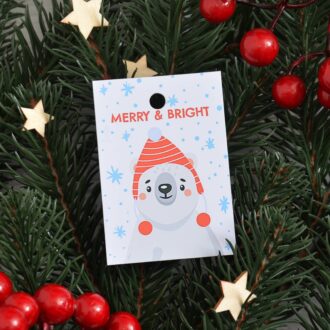 Бірка новорічна 50*70 мм Merry and Bright ведмедик