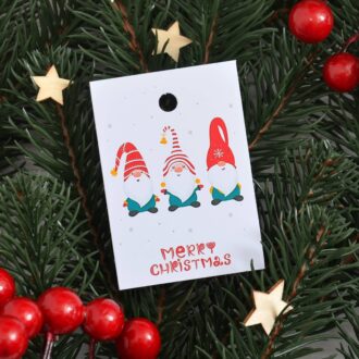 Бірка новорічна 50*70 мм Merry Christmas гномики