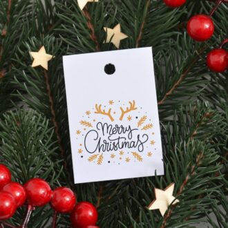Бірка новорічна 50*70 мм Merry Christmas напис
