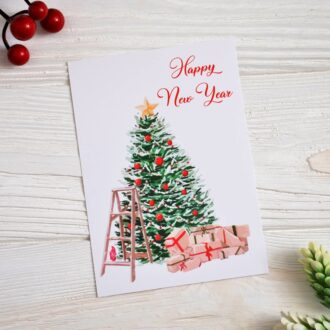 Листівка новорічна 100*140 мм Happy New Year ялинка з подарунками