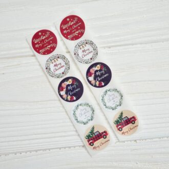 Наклейки круглі Christmas, асорті, кольорові, 10 шт.